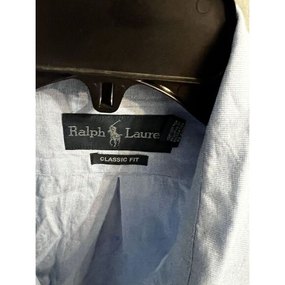 Ralph Lauren Men Size 16 32-33 Blue Shirt Classic Fit Long Sleeve Button Up - Picture 3 of 7